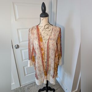 Jolt Multicolor Bohemian Kimono with Lace Trim Size M